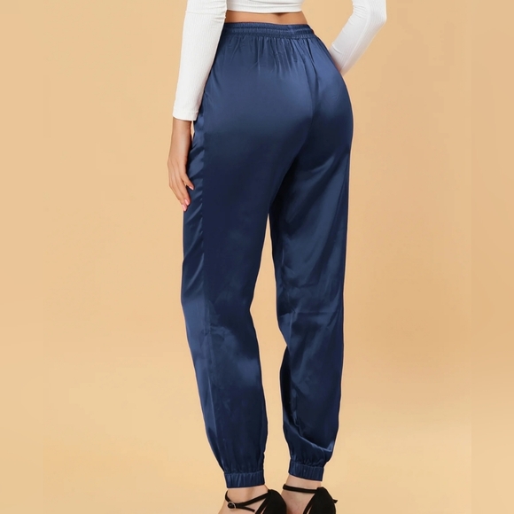 Allegra K Drawstring Elastic Waist Athleisure Pants Satin Joggers XS - Picture 4 of 6